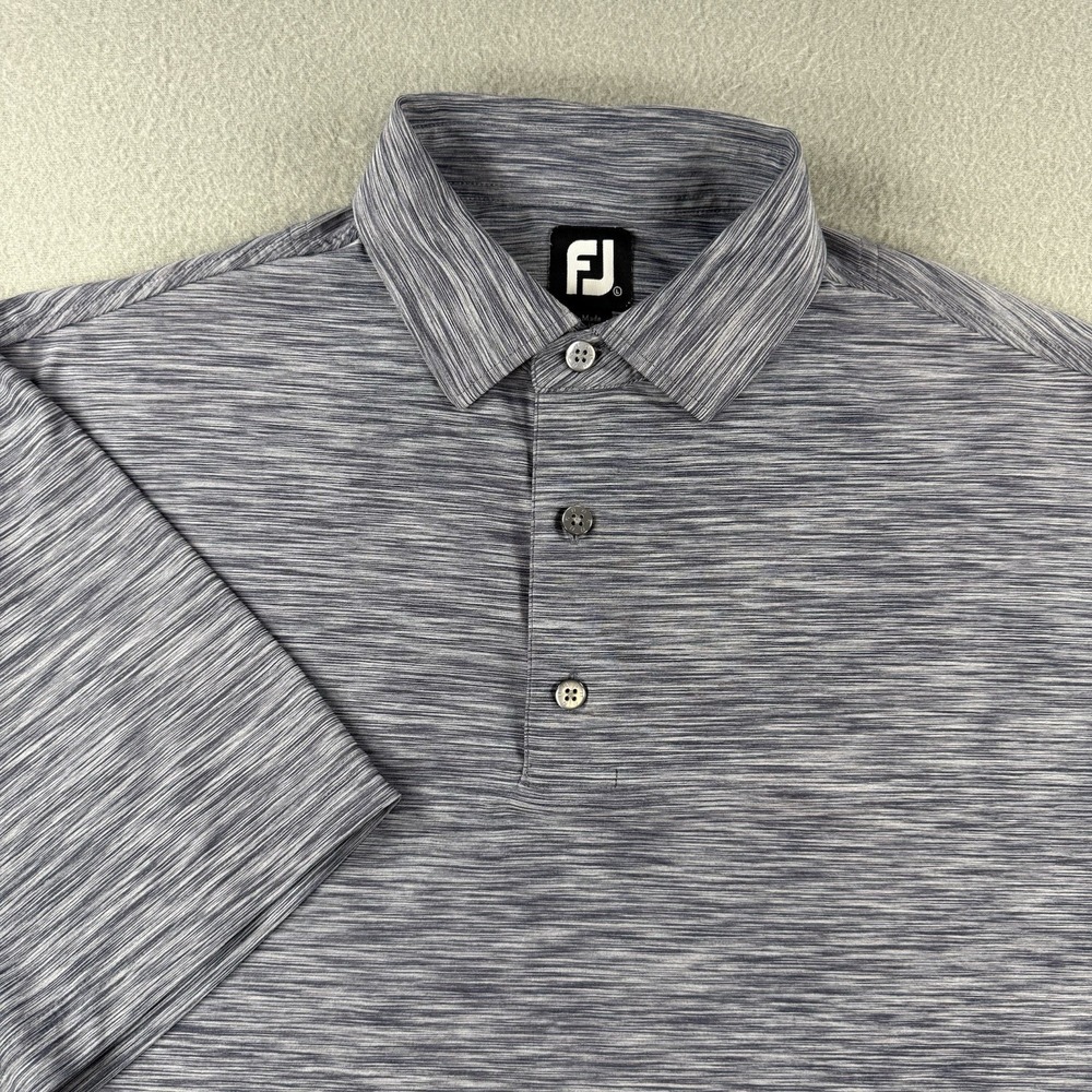 FJ FootJoy Mens Large Blue Space Dye Heathered Golf Polo Shirt Short Sleeve UEC
